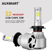 AUXMART 3 Chips 9007 9004 H13 H4 LED Bulb Car Headlight 72W 6500K COB 2 Chips for 9012 9005 9006 H1 Led H7 Bulb H3 H11 Fog Lamps