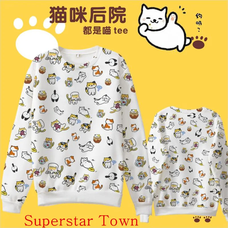 2016 Neko Atsume Cute Cat Пуловер Harajuku Женский Топы Tee|pullover with shirt|shirt casualpullover hood |
