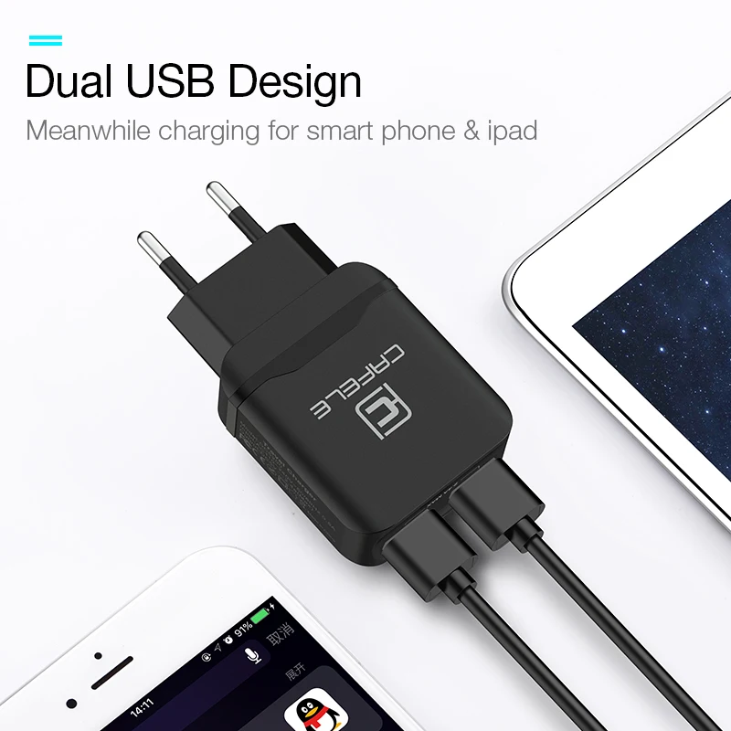 Cafele двойной USB порт зарядное устройство для iPhone X 8 7 телефон зарядное устройство 5 В 2.4A ЕС адаптер для samsung S10 S9 S8 Xiaomi 9 8 Путешествия стены