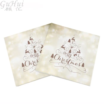 

100Pcs Merry Christmas Abstract Tree Elk Deer Tissue Disposable Paper Napkin Holiday New Year Dining Table Decor Party Ornament