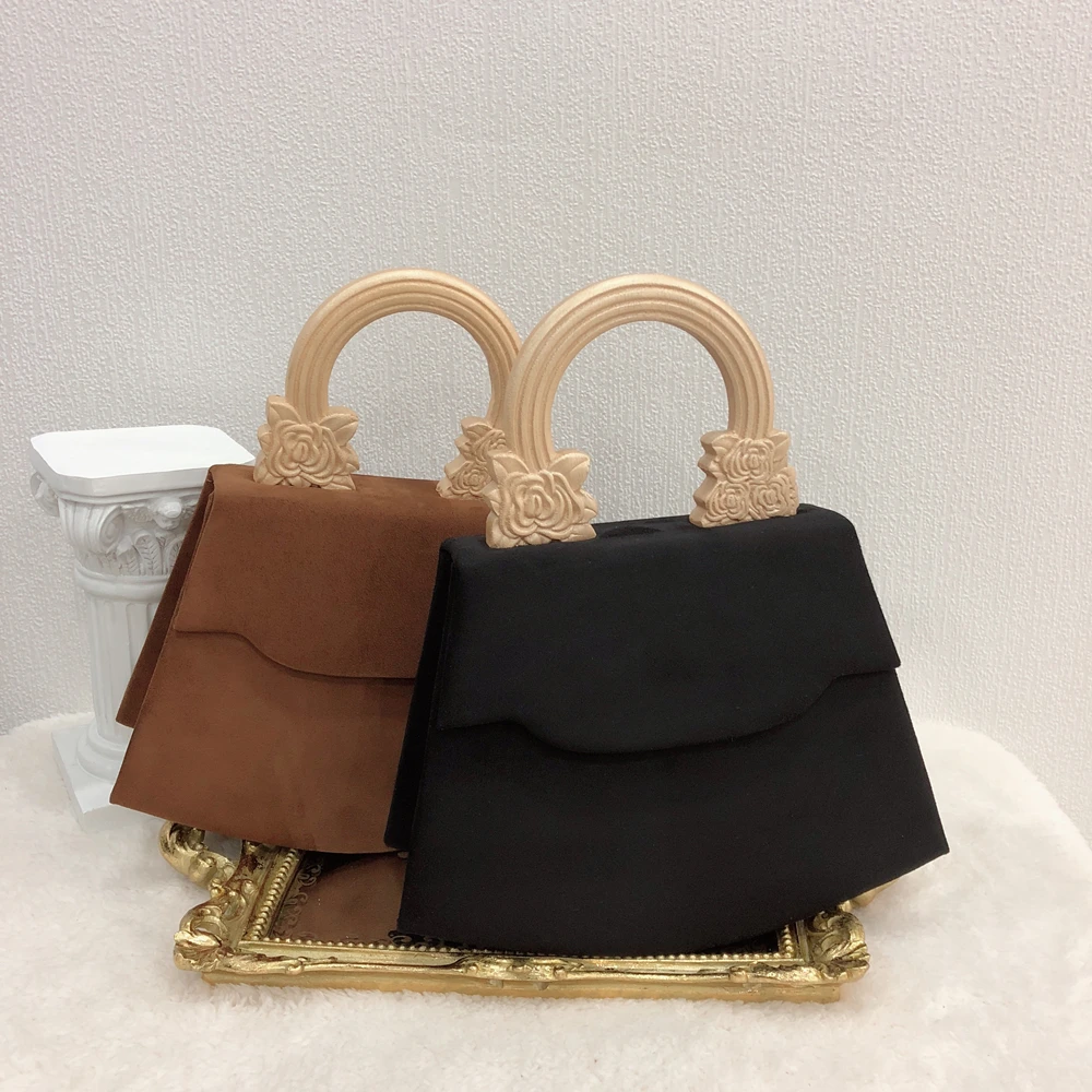 Новинка, дизайнерские женские сумки, бархатная винтажная сумка для женщин, деревянная Сумка-тоут с рельефной ручкой, знаменитые дизайнерские сумки, 4 цвета