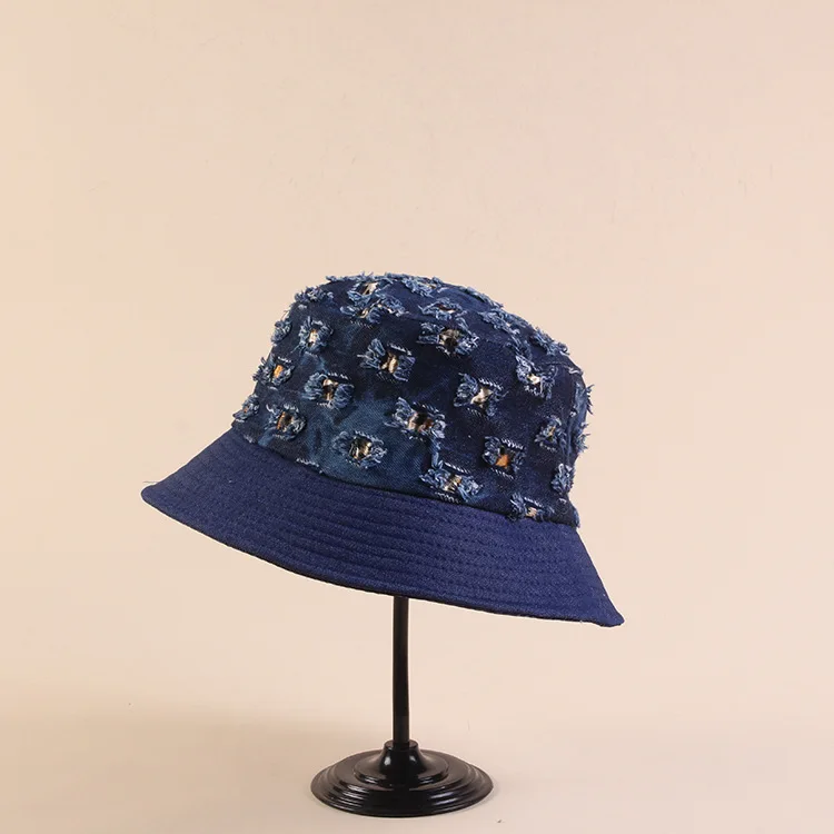 Досуг открытый Ковбой Отверстие Рыбацкая шляпа мужчины женщины Кепка с покрывалом Солнцезащитная Шляпа Унисекс джинсовая синяя Мода для лета Складная - Цвет: navy
