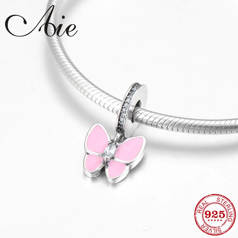 

New 925 Sterling Silver like dance trippingly pink butterfly fine Pendants beads Fit Original Pandora Charms Bracelets making