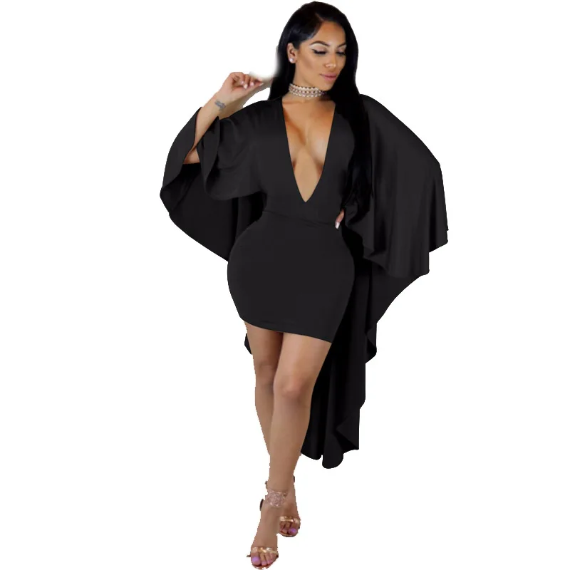 

JENYAGE Brithday Dress Women High Waist Batwing Sleeve Dresses Above Knee Mini Sexy V Neck Bodycon Party Evening Short Night Club Dress