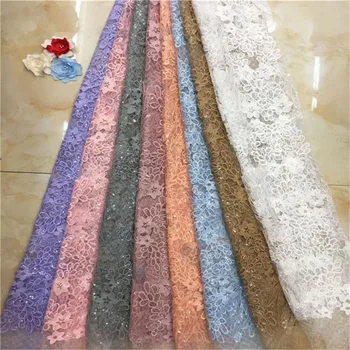 

Fashion African Lace Fabric High Quality African 3D Lace Fabric With Sequins For Nigerian Wedding Dress French Lace Fabric white