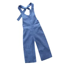 Новая модная детская одежда для девочек; одноцветное на бретелях прямо джинсовый комбинезон, детская одежда