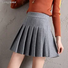 Винтажные шерстяные плиссированные мини юбки женские Новое поступление Зимняя мода Высокая талия шерстяные короткие юбки для скейтеров Feamle Saia черные