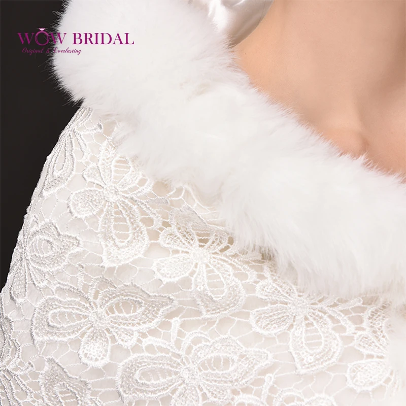 Wowbridal великолепный белый свадьбы обертывание подчинение искусственного меха кружева вышивка печатных платок свадебные аксессуары пальто