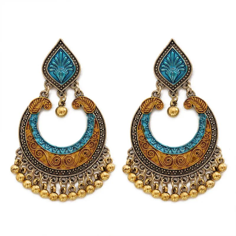 

ZOSHI Gypsy Jewelry Indian Jhumka Long Small Bell Fringed Tassel Earrings Antique Ethnic Bronze Drop Earrings For Women Earrings