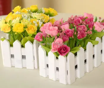 

1 Set 16cm Wooden Fence Vase + Flowers Rose And Daisy Artificial Flower Set Silk Flowers Home Decoration Birthday Gift