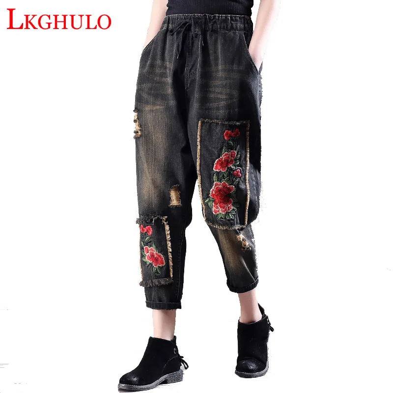 Photo Cintura Color Bordados Pantalones Ocasionales Verano 2018 Jeans Mezclilla A743 Mujeres Harem Vintage Primavera Elásticos Lkghulo Mujer Nueva De OwT4Aq