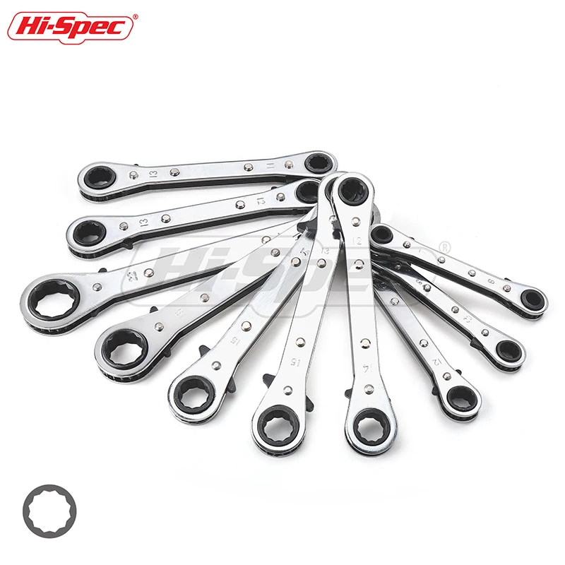 

Hi-Spec 5pc Metric Offset Double Ring Wrench Spanner Reversible Hand Tool Practical Ratchet Handle Wrench 6-21mm