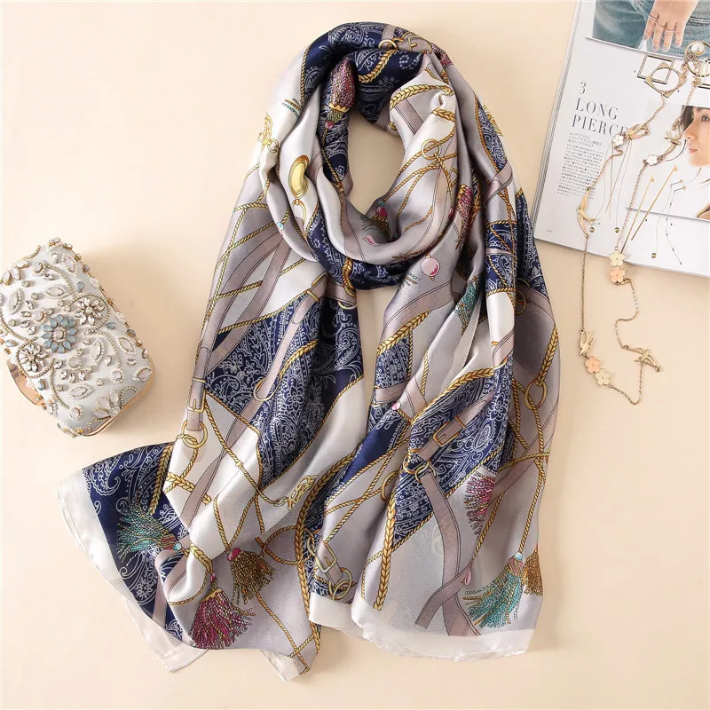 

2018 Summer Silk Scarf Woman Long bandana Luxury Brand Foulard Printing Scarf scarves Beach