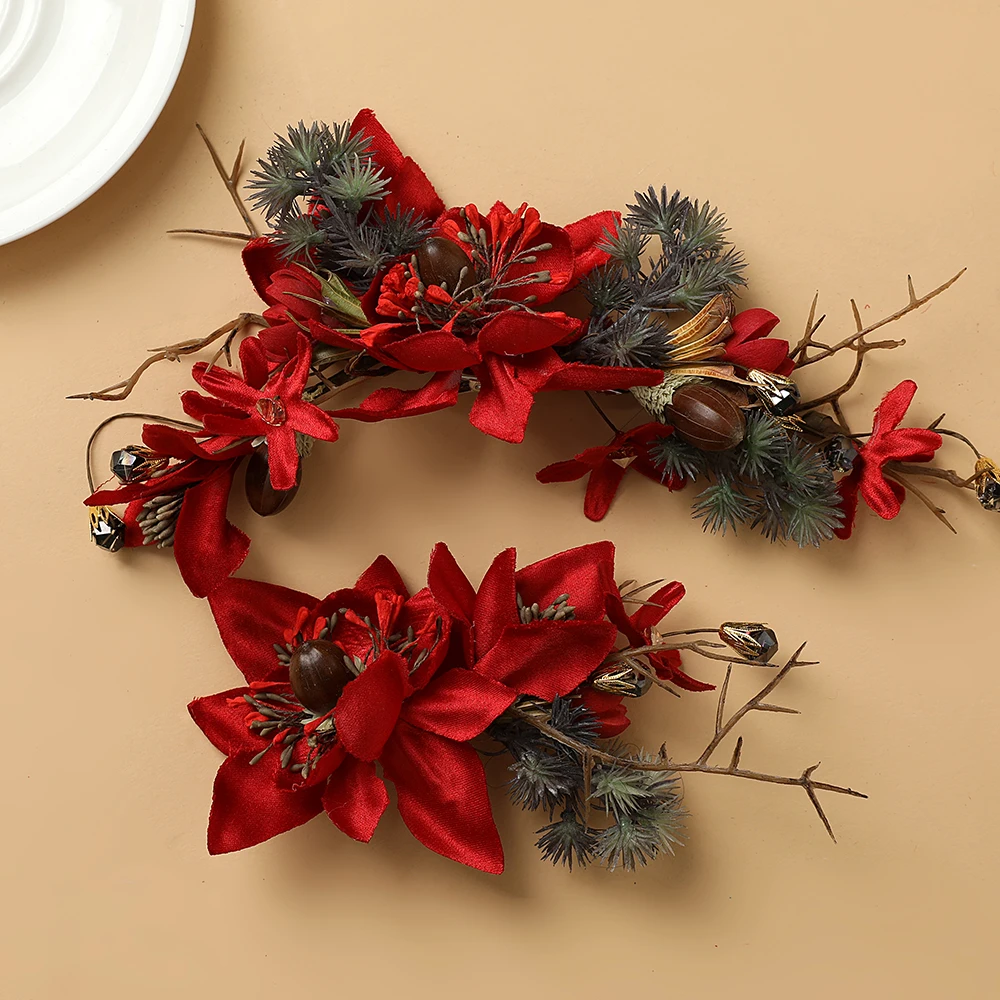 

Red Flower Barrettes Bohemian Floral Handmade Hair Clips Headpiece Ornaments Women Christmas Costume Headdress Hairgrips Gifts