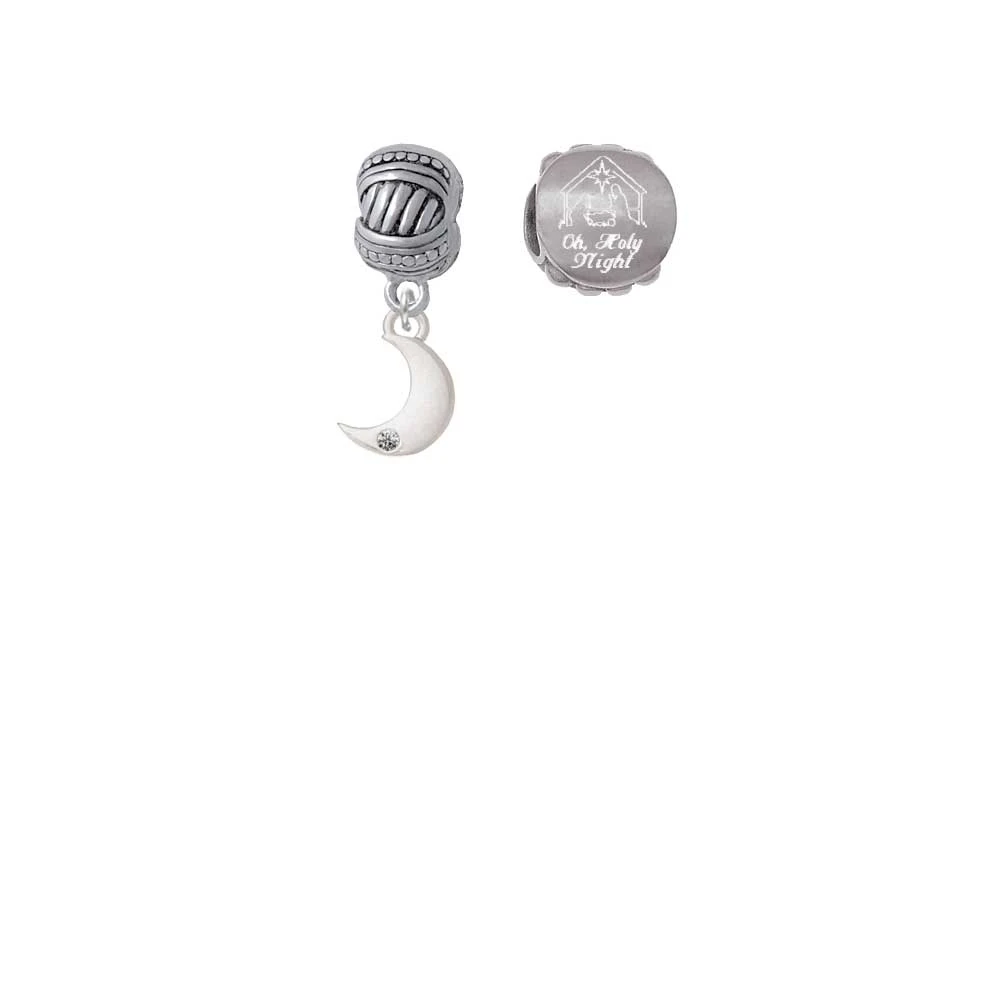Silvertone Small Crescent Moon Come Let us Adore Him Charm Beads (Set of 2)