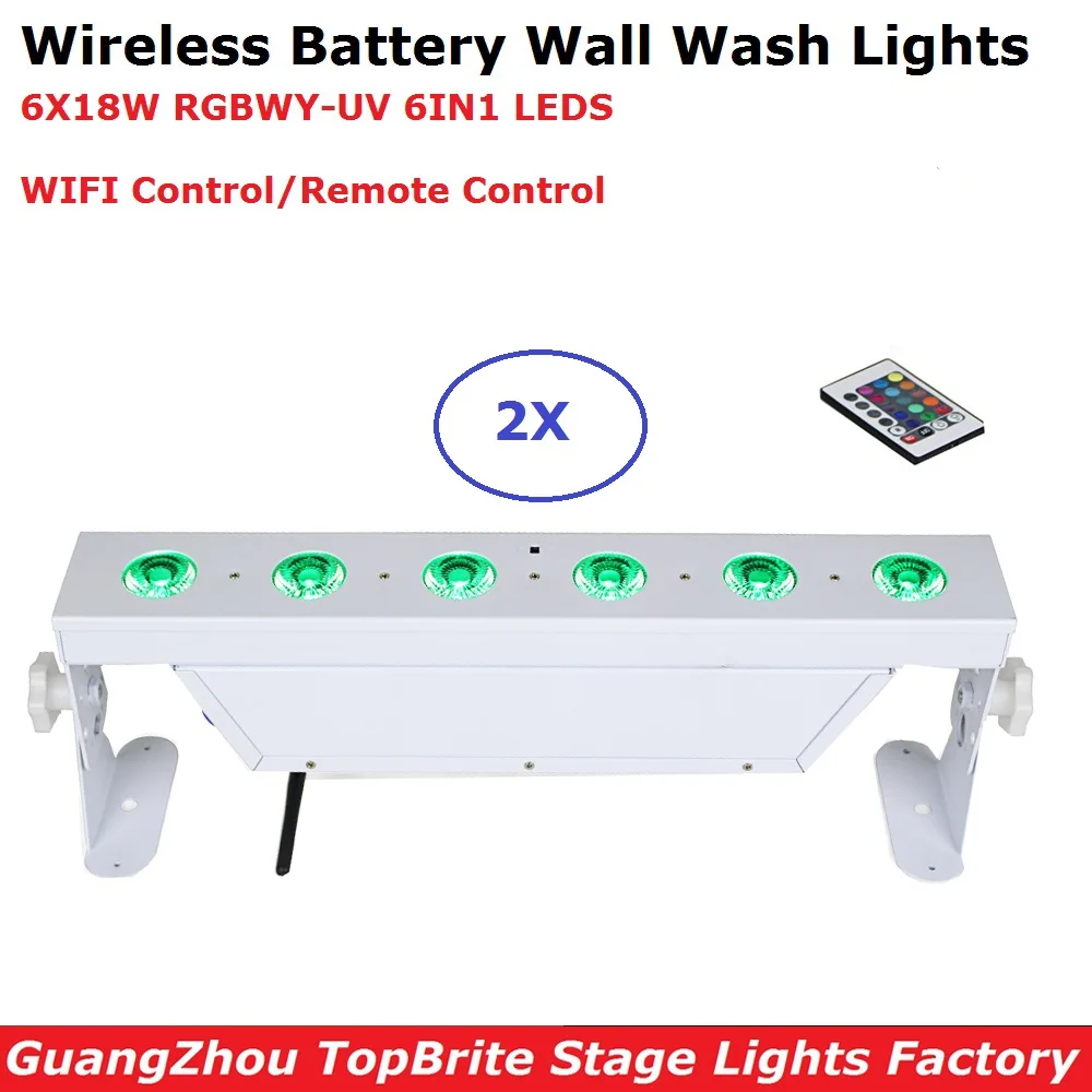 

2Pcs/Lot ADJ Lights 6x18w RGBWY-UV 6IN1 LED Wedding Uplights Battery Wall Wsher Lights Remote / WIFI Control Disco Bar Lights