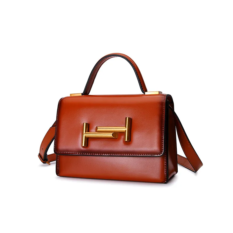 

New Fashion Small Flap Bag for Women Girls Vintage Waxy Genuine Leather Shoulder Crossbody Top-Handle bag Fashion Trend