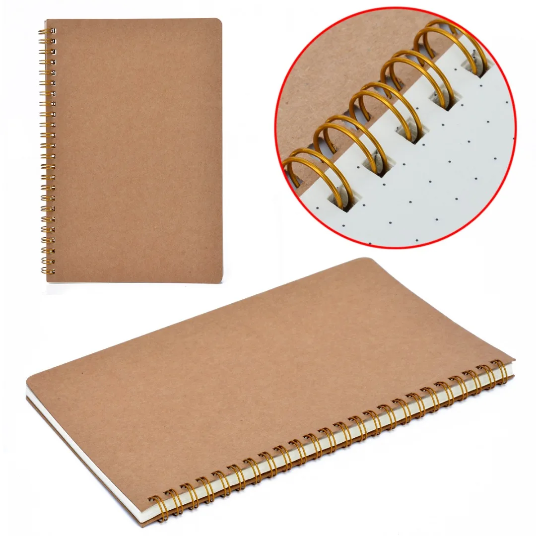 

Solid Cardboard Cover Notebook A5 Medium Dotted Grid Spiral Journal 100 Pages Durable Notepad for Taking Note Diary Planning