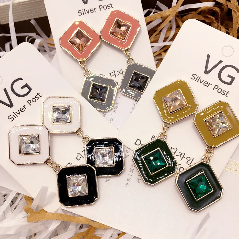 

Korea New Alloy Zircon Fashion Spring Vintage Geometric Women Drop Earrings Jewelry Earrings Accessories-SWD5
