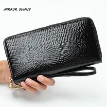 MIRROR SUNNY New alligator PU women long wallet female croc zipper purse lady wristlet wallet handbag