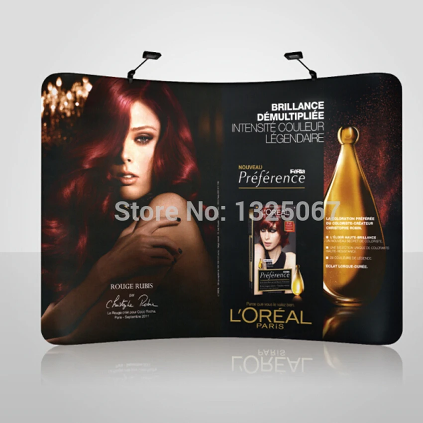 

Portable 10ft Curved Tension Fabric Trade Show Display System Pop Up Booth banner stand with custom graphic printing
