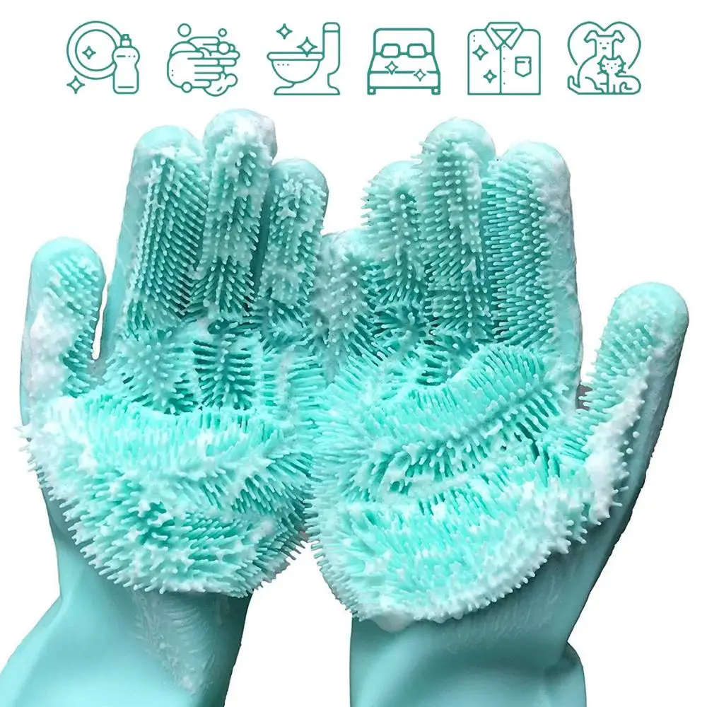 

Cleaning Sponge Gloves, Silicone Reusable Cleaning Brush Heat Resistant Scrubber Gloves for Housework, Dishwashing, Kitchen