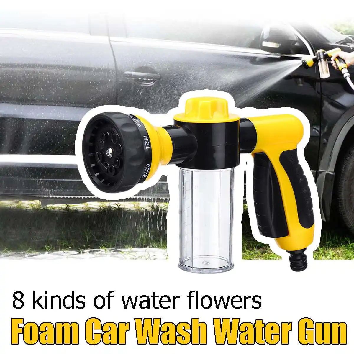 

Multifunction 8 in 1 Jet Spray Soap Dispenser Hose Nozzle High Pressure Car Wash Cleaning Tool Garden Watering