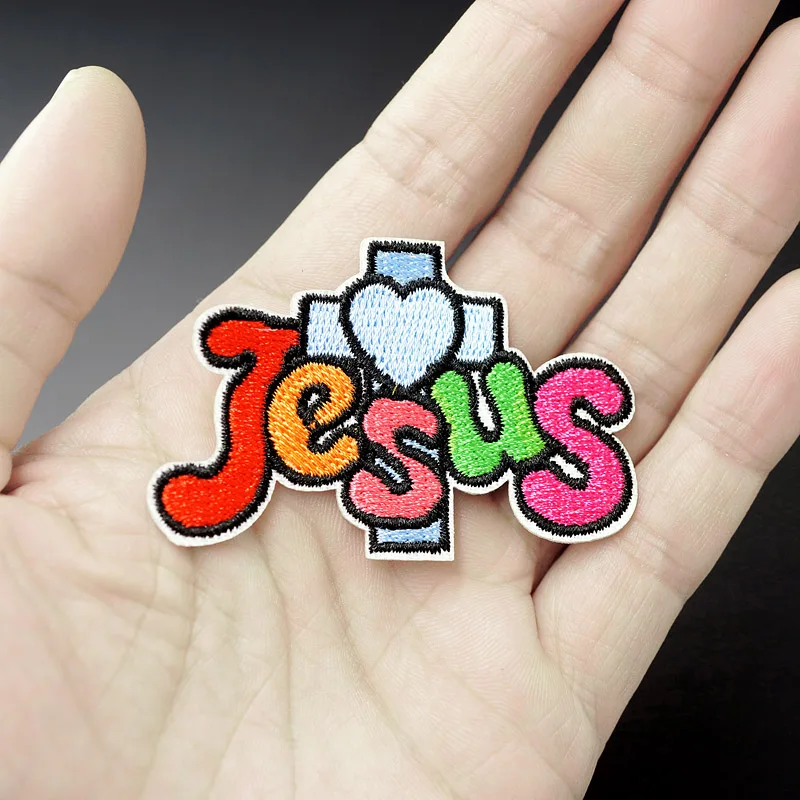 

JESUS Size:4.0x6.0cm Embroidered Patch for Clothing Iron on Sew Applique Cute Fabric Clothes Shoes Bags DIY Decoration Patches