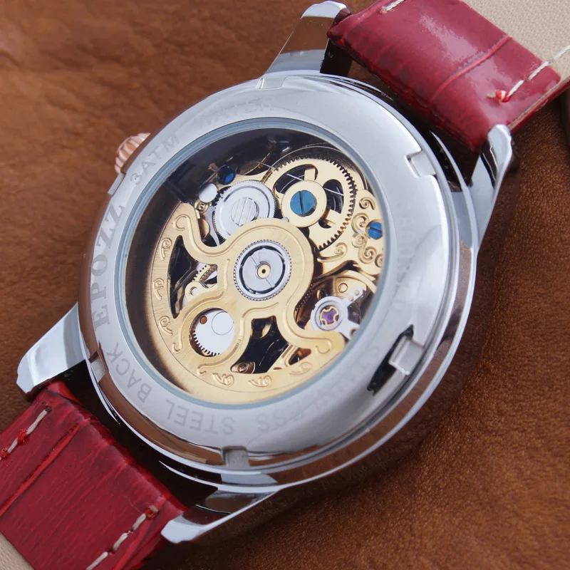 

Epozz butterfly Automatic Watch Mechanical women watches Leather Strap Ladies Casual red Female Clock relogios feminin