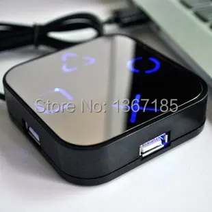 2014 New Arrival Mirror Hub USB 2.0 Blue Light 4 Port Hubs Splitter high-speed 480 Mps Free Shipping | Компьютеры и офис