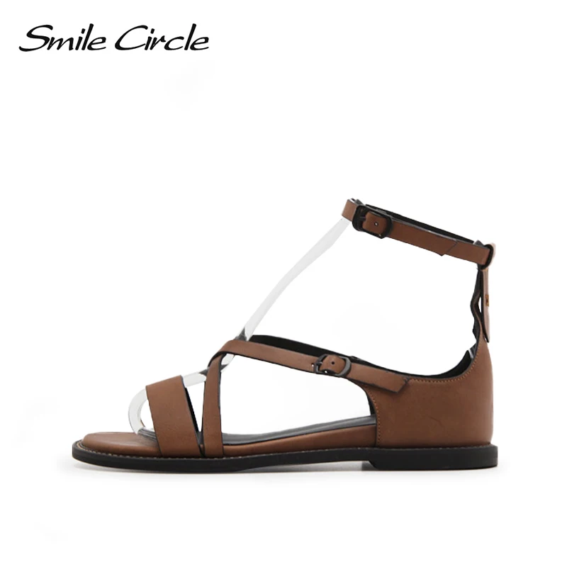 

Smile Circle Summer Sandals Flat Women shoes Fashion Retro Roman style Open toe Breathable student Shoes