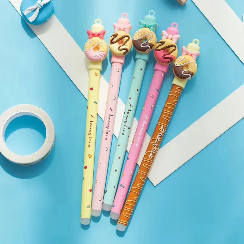 

0.5mm Cute Kawaii Chocolate Donut Bow Erasable Gel pens Erasable Blue Ink Pen For Kids School Stationery Girls Student Gifts