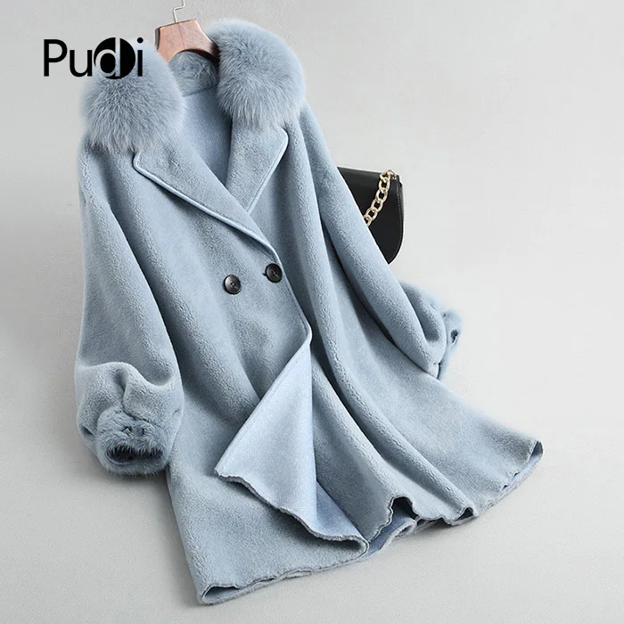 PUDI A18043, Женское зимнее пальто из натуральной шерсти, теплая куртка с натуральным лисьим мехом, пальто для девочек, Женская длинная куртка, пальто