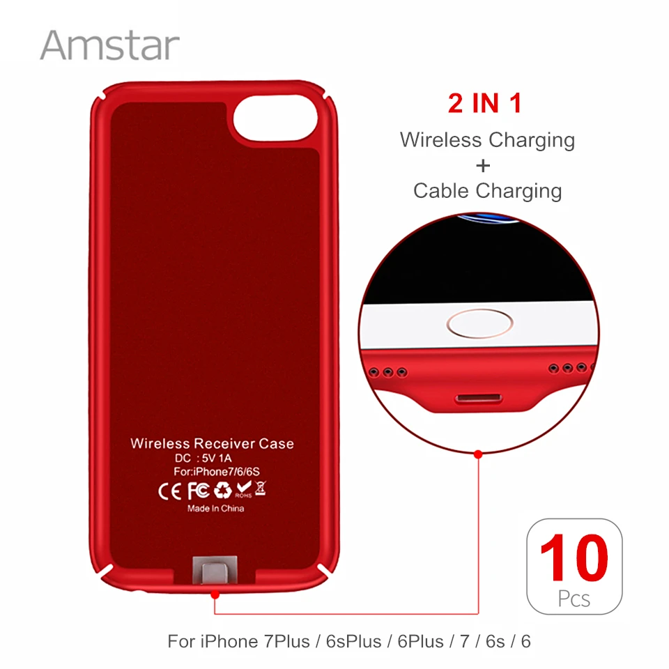 

10pcs/lot Amstar Qi Wireless Charger Receiver Case Cover Wireless Charging & Cable Charging Mobile Phone Case for iphone 7 6S 6