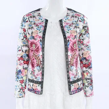 

O-Neck Sexy Slim Cardigan Short Coat Bomber Jacket Jaqueta Feminina New 2018 Spring Autumn Women Floral Print Casual Jacket