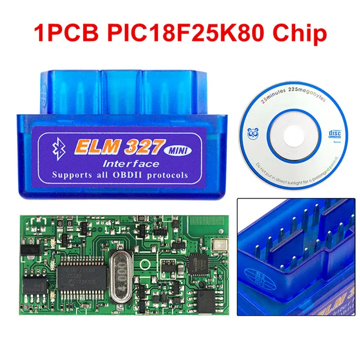Супер Мини ELM 327 Bluetooth V1.5 PIC18F25K80 Mini ELM327 1,5 OBD2 автомобильный диагностический инструмент поддержка J1850 протоколы - Цвет: 1PCB Blue ELM327