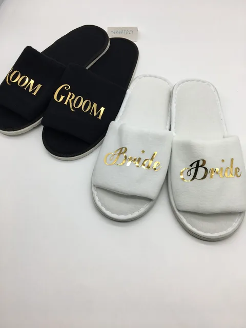 Personalized Name Gold Bride Groom Wedding Slippers Bridal Party Personalized Name Gold Bride Groom Wedding Slippers Bridal Party Bachelorette Favors Gifts