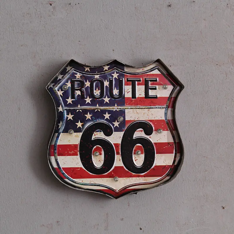 Günstige Route 66 LED Vintage Zeichen Pub Bar Dekoration LED Metall Platte Neon Zeichen Neon Licht Home Decor Club Cafe Wand hängen Kunst