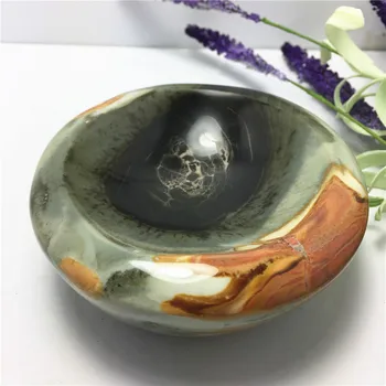 

Natural Colorful Ocean Jasper Stone Ashtray Gemstone Bowl Soap Box Irregular Smooth Polished Hand Carved Home Decoration