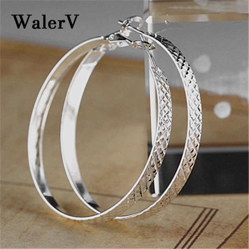 

WalerV 2018 925 Silver for Women Set Retro Wind Personality Woman Long Big Earrings Circle Prom Party.jewelry Earrings Gift