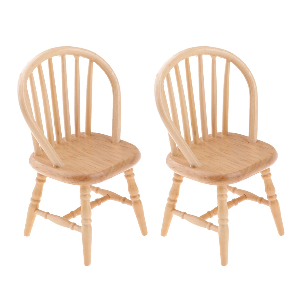 2PCS Miniature Wooden Chairs for 1:12 Scale Dollhouse Kitchen/Living Room/Dining Room Decoration