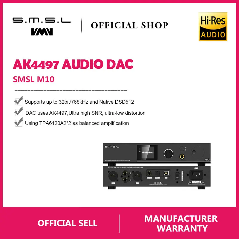 

Used products SMSL M10 Full balanced headphone amp& DAC AK4497 Chip Support DSD512 PCM768kHz USB Digital Decoder Power Amplifier