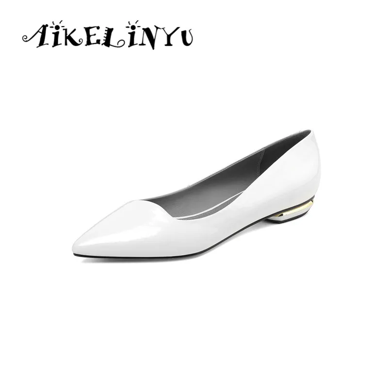 

AIKWLINYU Womens Platform Shoes Genuine Leather Flat Shoes Women Pointed Toe Spring/Autumn White Shallow Shoes Lady Slip on Shoe