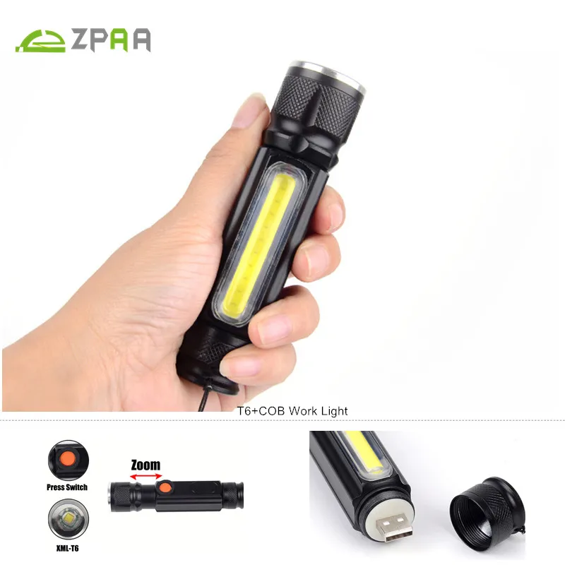 Portable CREE T6 + COB LED Work Light Multi use COB Flashlight