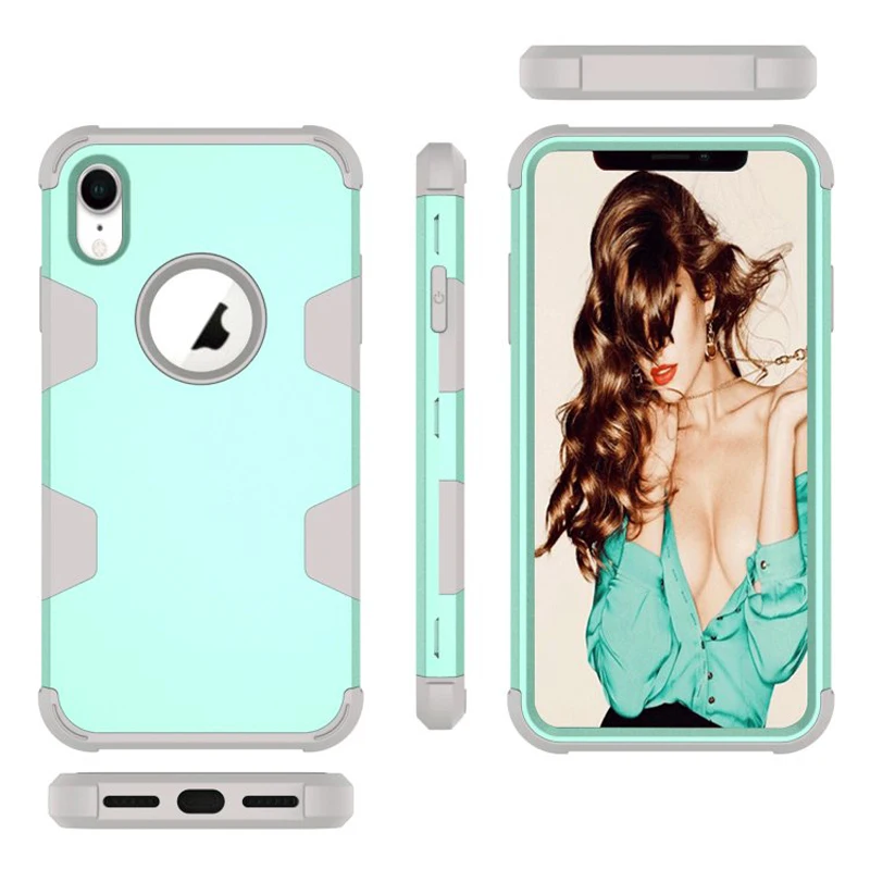 

New 3-in-1 Dual Layer PC+Silicon Shock Resistant Phone Cases for iPhone XR 6.1" Contrast color & Lifted Bezel Design Phone Cases