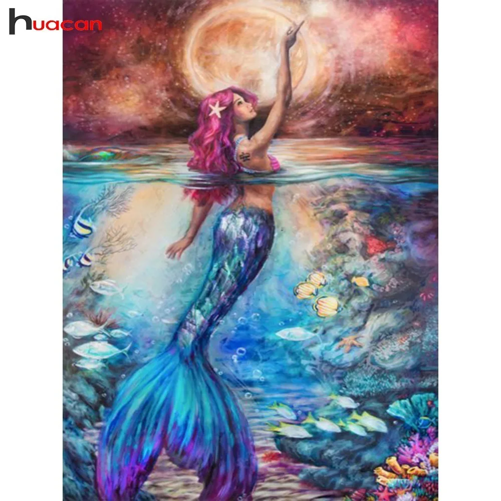 

HUACAN 5D Diamond Painting Cross Stitch Mermaid Full Square Picture Of Rhinestones Diamond Mosaic Needlework Craft Gift