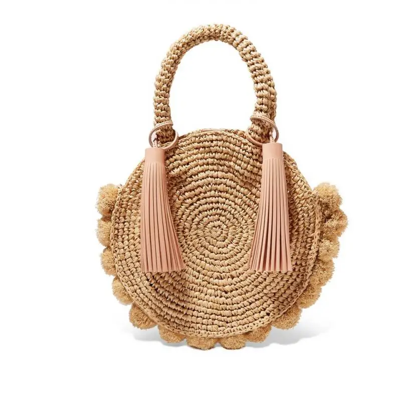 Fashion Round Straw Bags Bohemian Tassel Rattan Women Handbags Woven Crossbody Shoulder Bags Designer Ball Summer Beach Purse