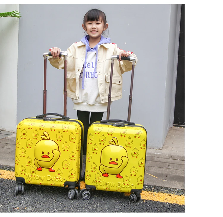 Дети Аниме Чемодан Тележки мальчик школы чемодан для багажа девочка маленькая Желтая утка Чемодан Тележки детей чемодан на колесах