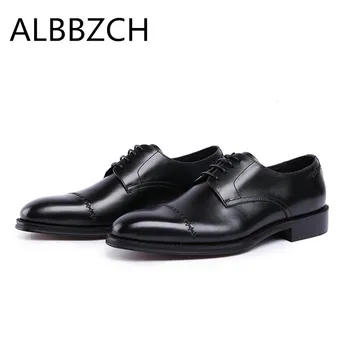 

New men's round toe lace up genuine leather wedding shoes men derby business dress shoes fashion sewing design office work shoes