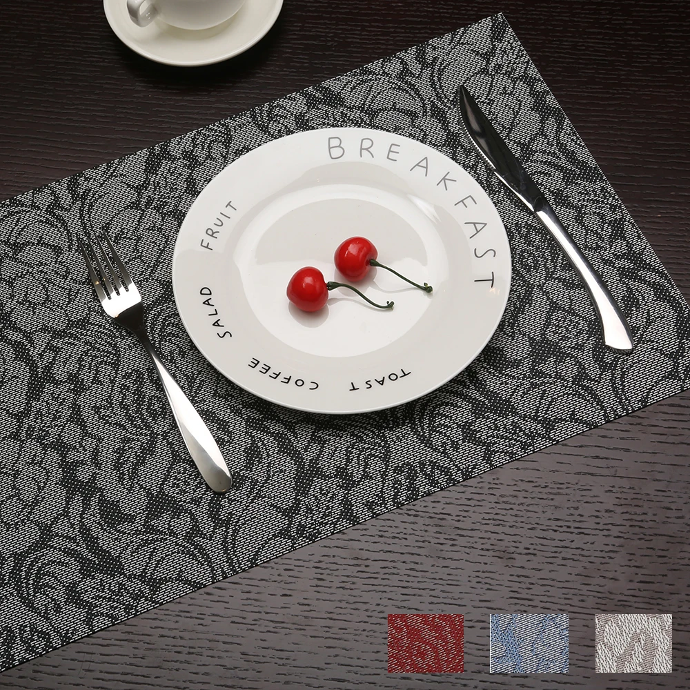 

2pcs/Lot Flower Rose Pattern PVC Placemat Dishware Coasters For Kitchen Accessories Rectangle Table Mat White/Black/Red/Blue